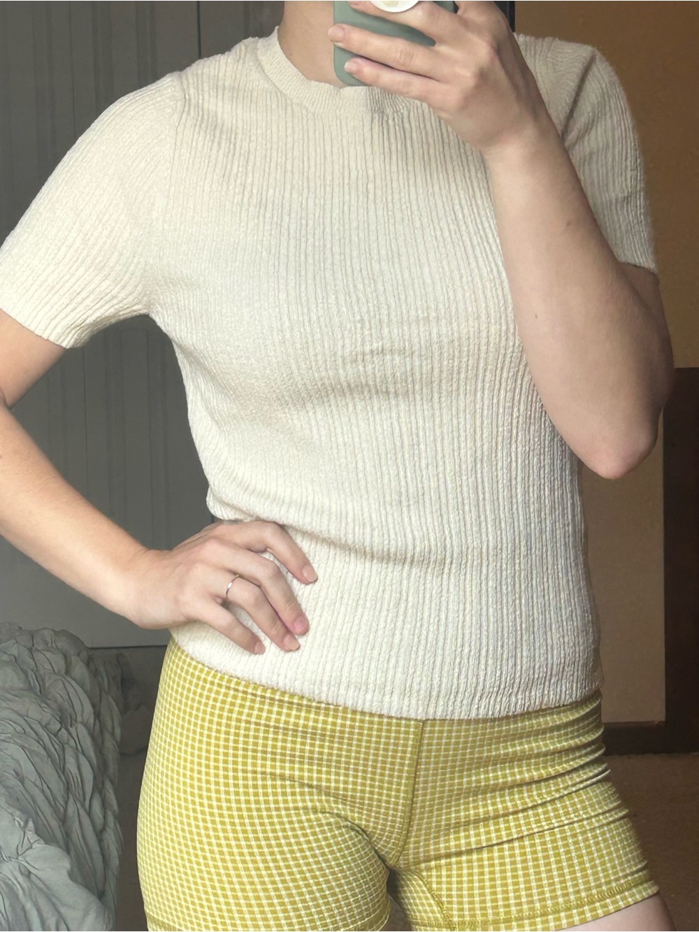 Old Navy Cream Ribbed Short-Sleeve Knit Top